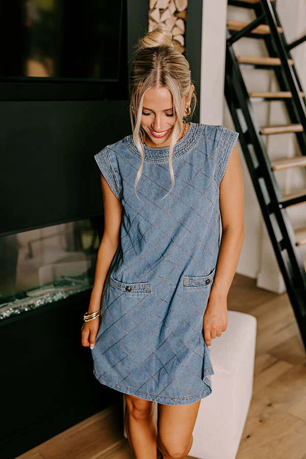 Metropolitan Muse Denim Mini Dress in Medium Wash