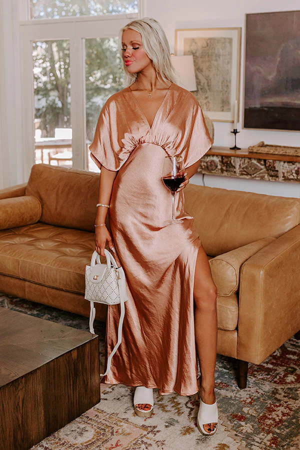Gala Moment Satin Maxi Dress in Rose Gold