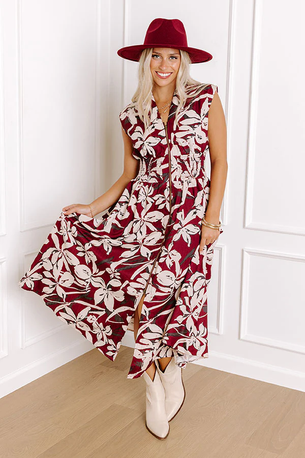 Winery Welcome Floral Midi in Merlot