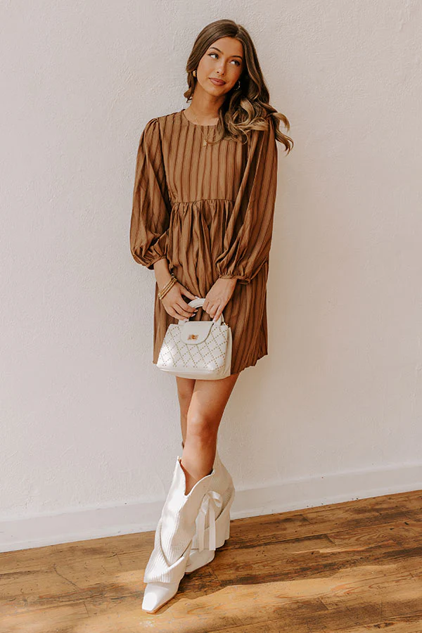 Vermont Stroll Stripe Mini Dress in Mocha
