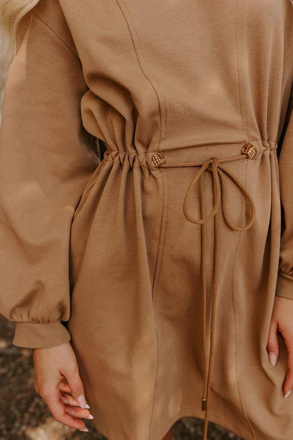 Latte Run Drawstring Mini Dress in Iced Mocha