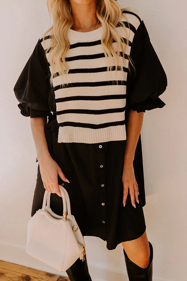 Sweet As Can Be Stripe Mini Dress in Black