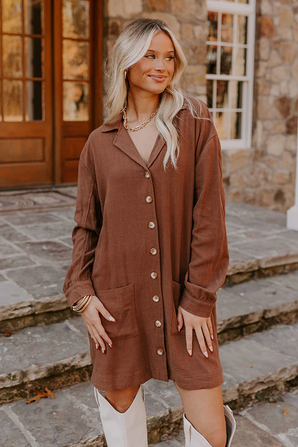 Afternoon Escape Linen-Blend Mini Dress in Chocolate