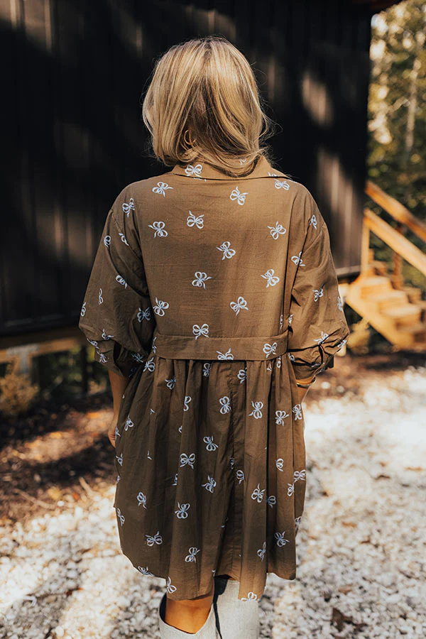 For The Love Of Bows Mini Dress in Mocha