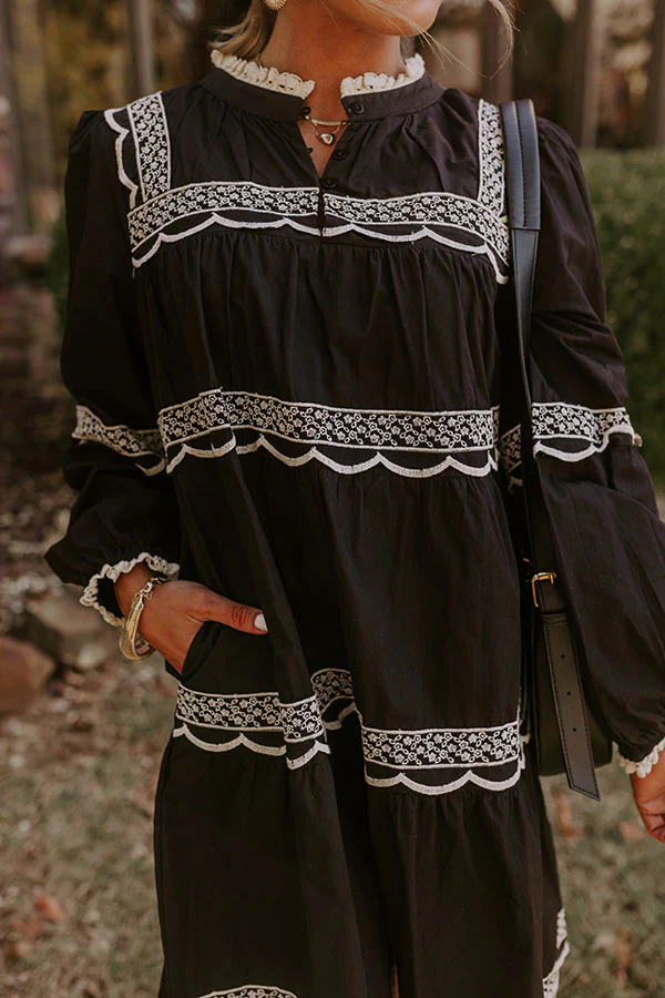 Thankful Moment Embroidered Mini Dress in Black