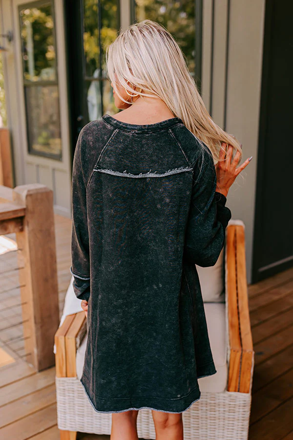 Casual Brunch Mineral Wash Mini Dress in Black