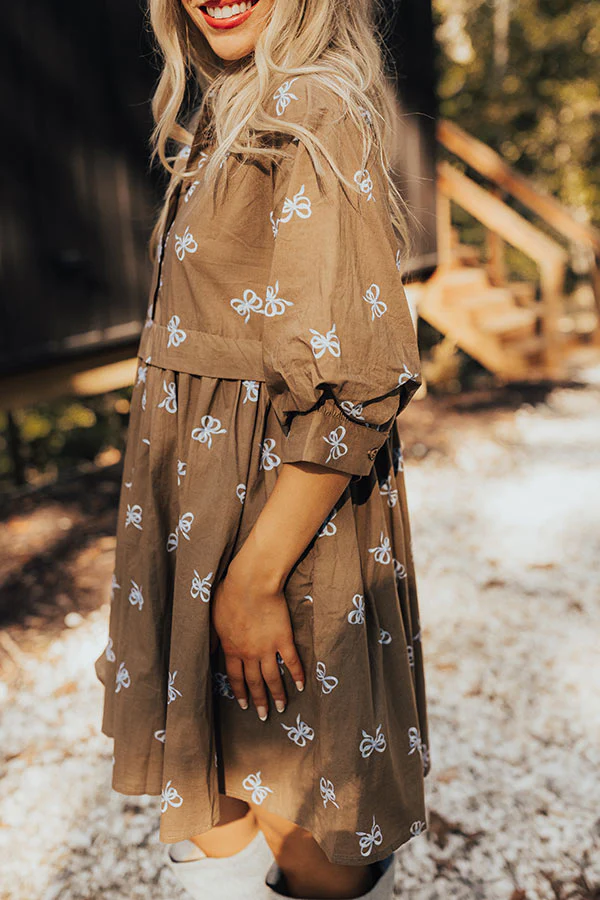 For The Love Of Bows Mini Dress in Mocha