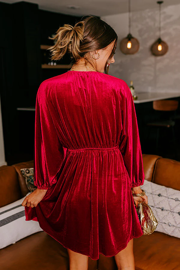 Uptown Elegance Velvet Mini Dress in Red