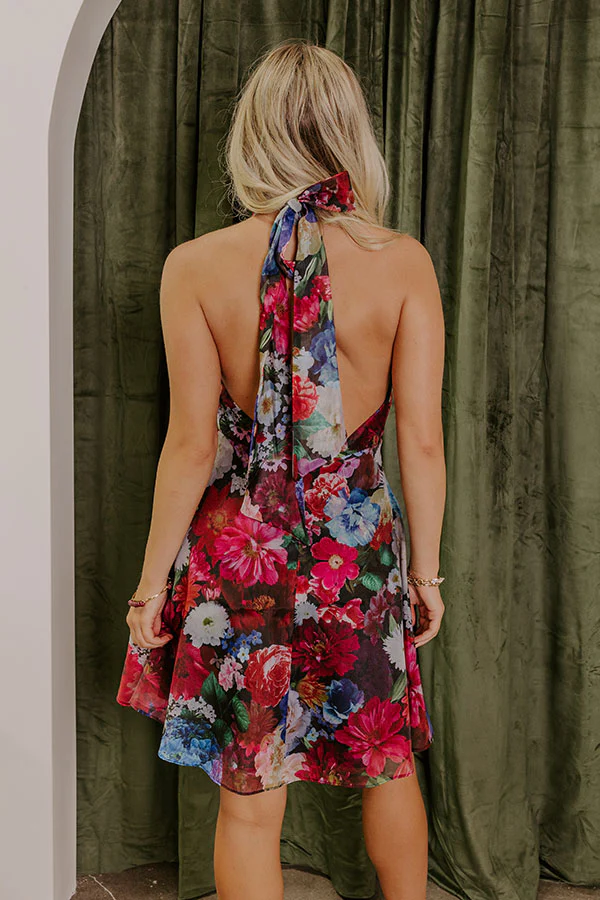 Cocktails At Midnight Floral Mini Dress