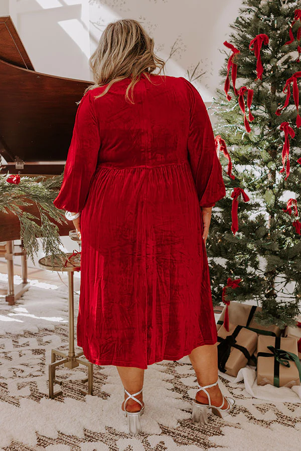 For The Love Of Bows Velvet Midi in Crimson Curves