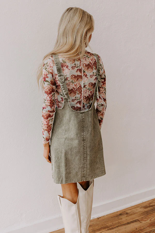 Composed Charm Denim Mini Dress in Olive