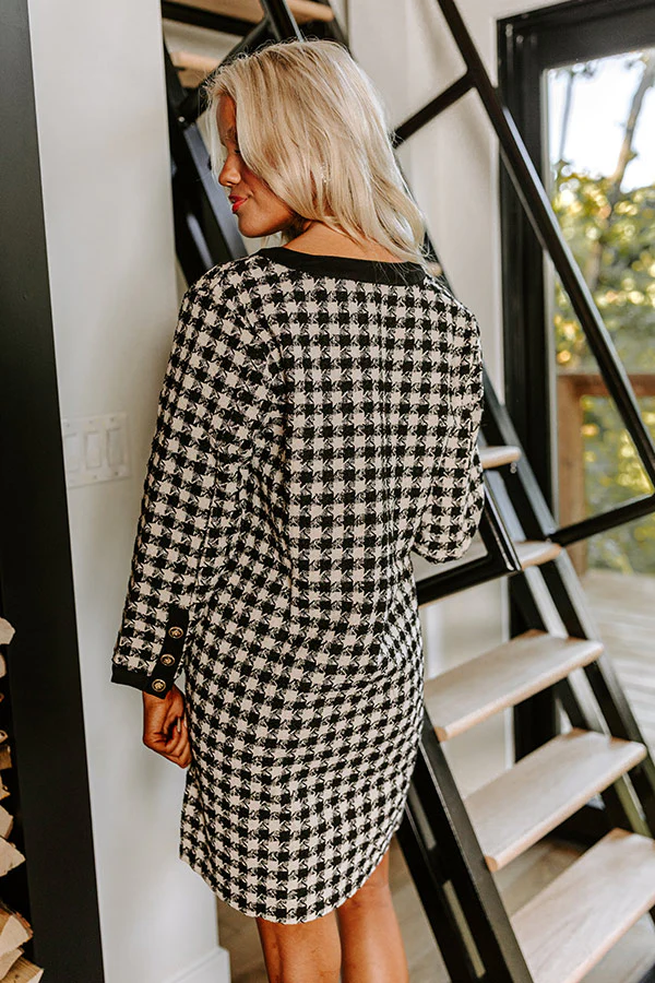 Big City Dreams Houndstooth Mini Dress in Black