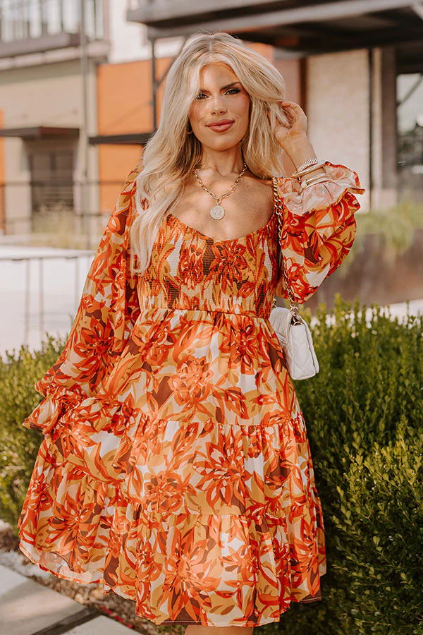 Fall Foliage Smocked Mini Dress Curves