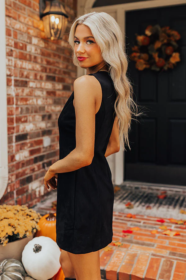 Downtown Broadway Faux Suede Mini Dress In Black