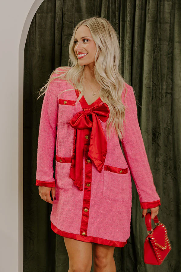 Office Chic Tweed Mini Dress in Pink