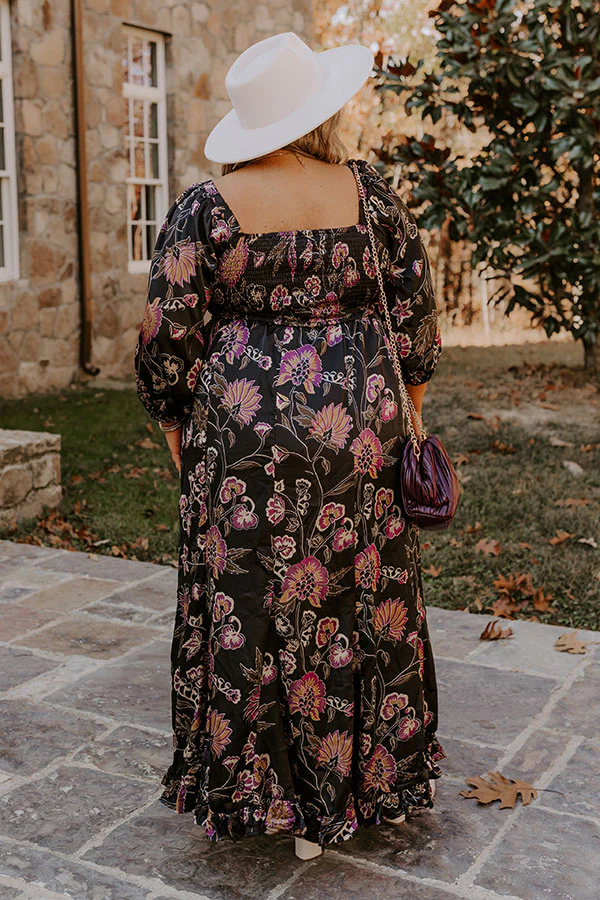 Autumn Encounters Satin Floral Maxi Dress Curves
