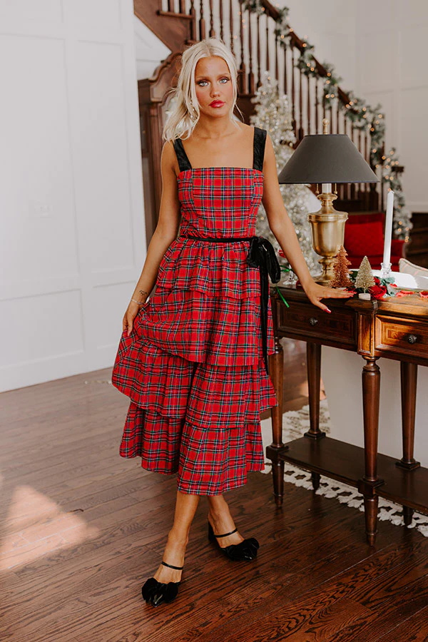 Holiday Harmony Plaid Tiered Midi