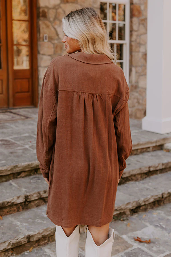 Afternoon Escape Linen-Blend Mini Dress in Chocolate