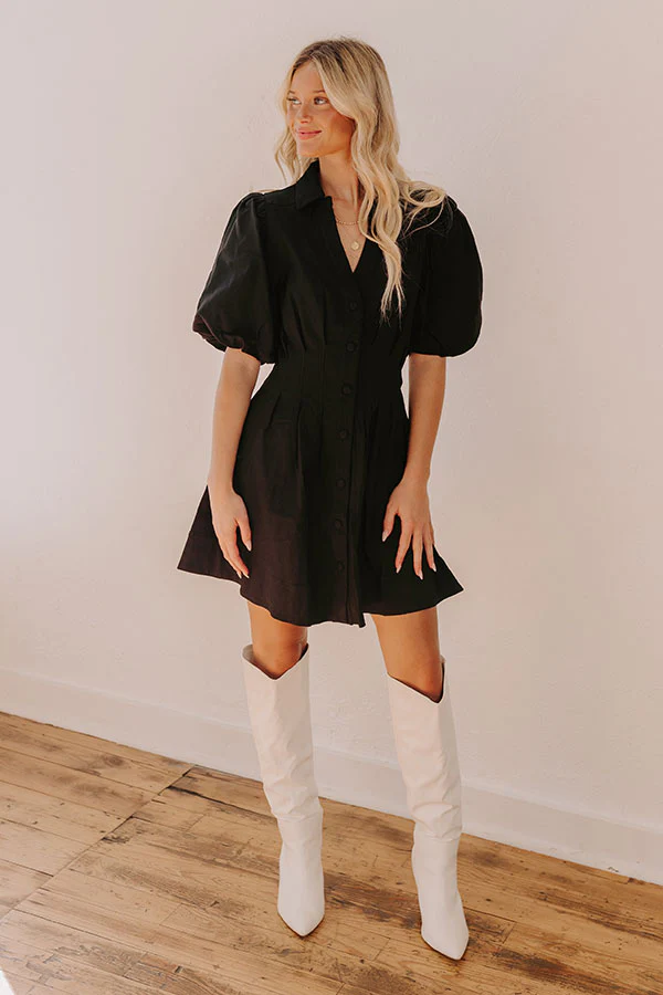 Exceptionally Chic Button Down Mini Dress in Black
