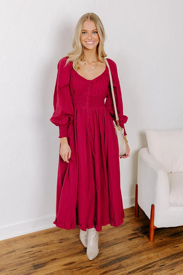 Sunset Views Button Down Midi in Wine