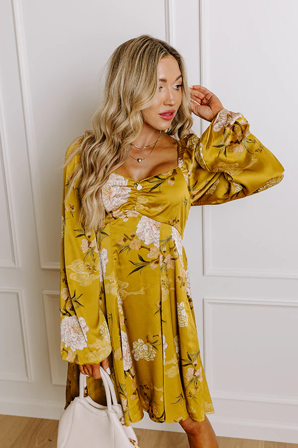 Flirty Moments Satin Mini Dress in Chartreuse