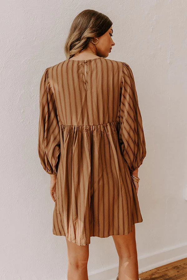 Vermont Stroll Stripe Mini Dress in Mocha