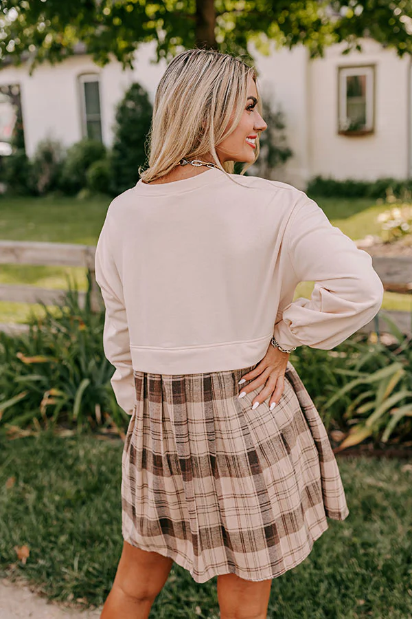 Fall Festivities Plaid Mini Dress in French Vanilla