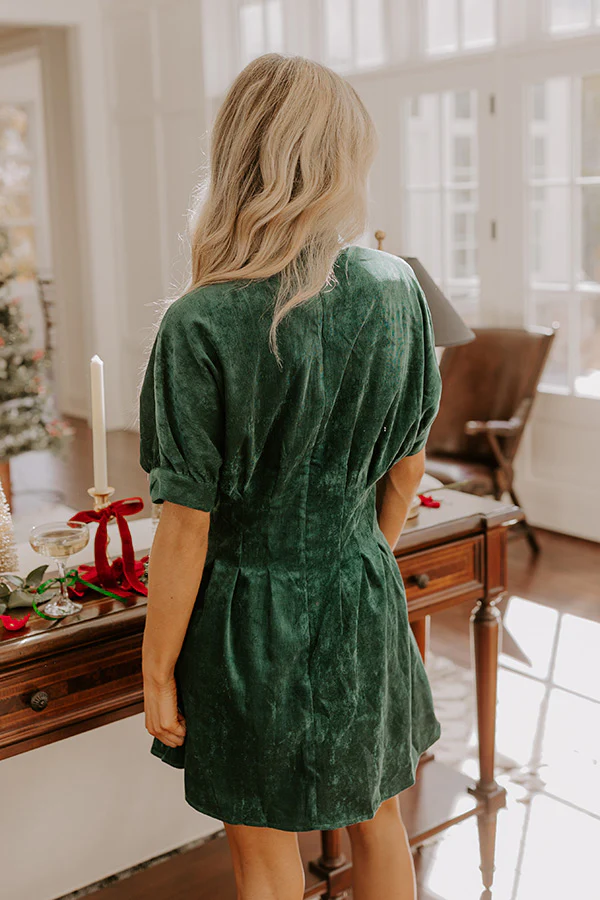 Cue The Cocktails Corduroy Mini Dress in Hunter Green