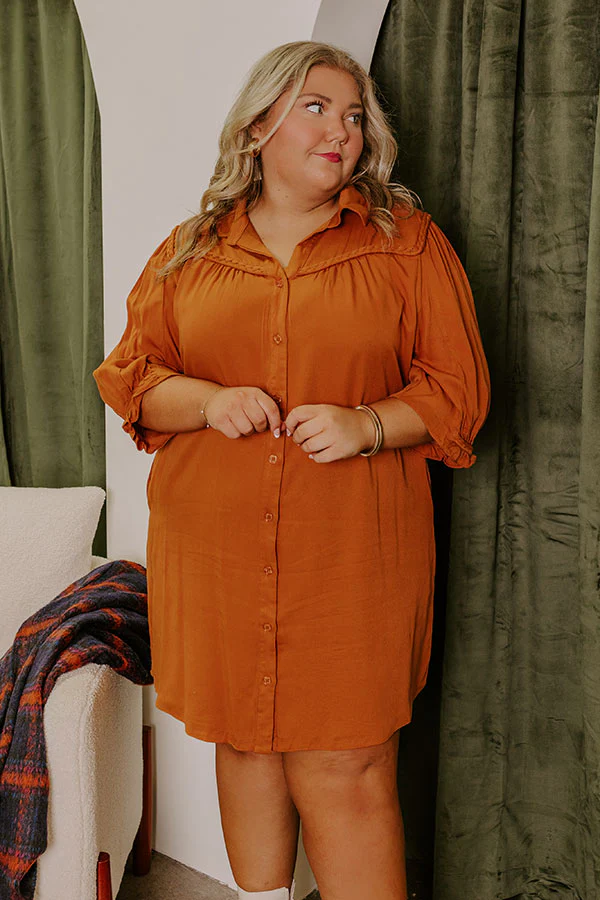 Falling Leaves Button Down Mini Dress in Pumpkin Curves