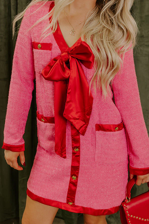 Office Chic Tweed Mini Dress in Pink