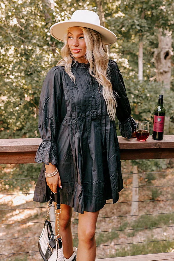 Caramel Kisses Pleated Mini Dress in Black