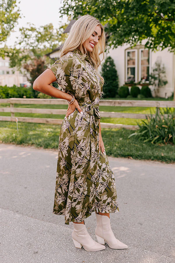 Vineyard Charm Satin Midi in Olive