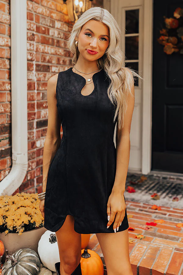 Downtown Broadway Faux Suede Mini Dress In Black