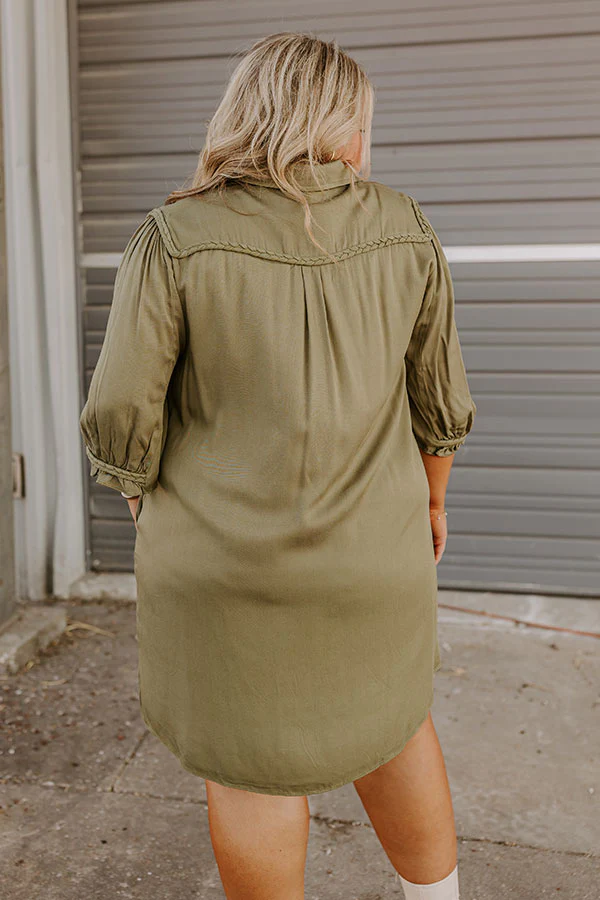 Falling Leaves Button Down Mini Dress in Olive Curves