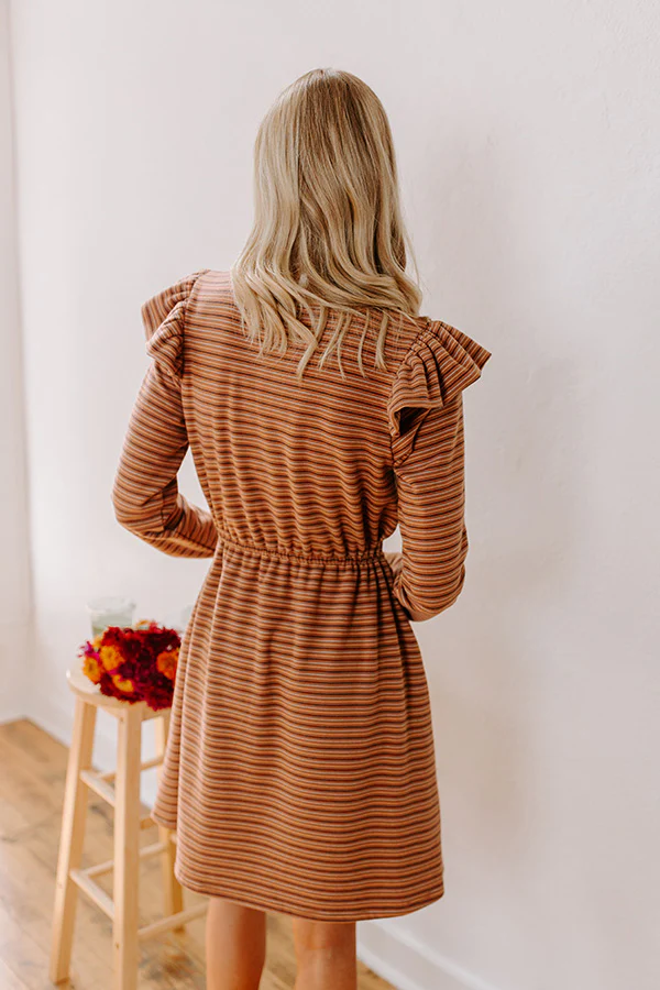 Harvest Harmony Stripe Mini Dress in Camel