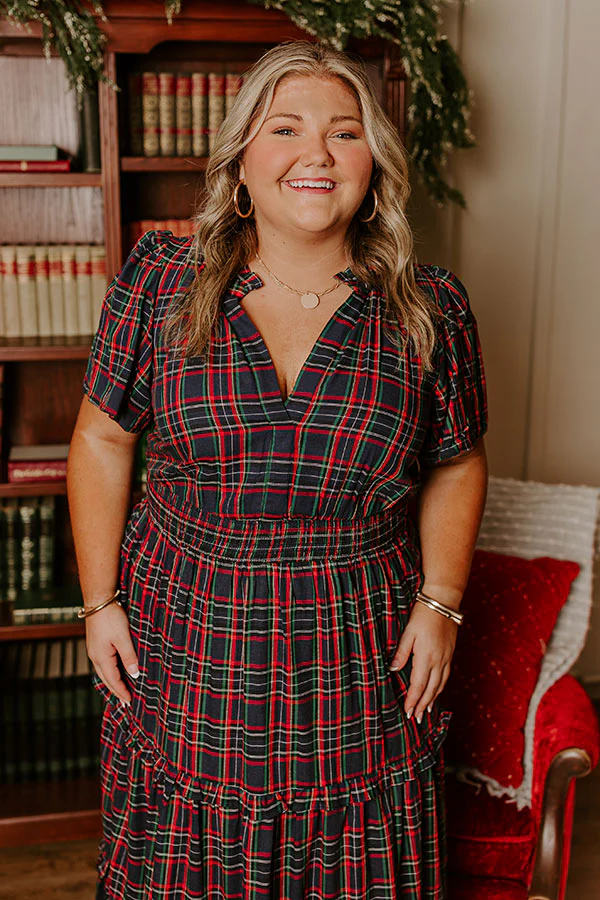 Polished Perfection Plaid Maxi Dress in Navy Curves