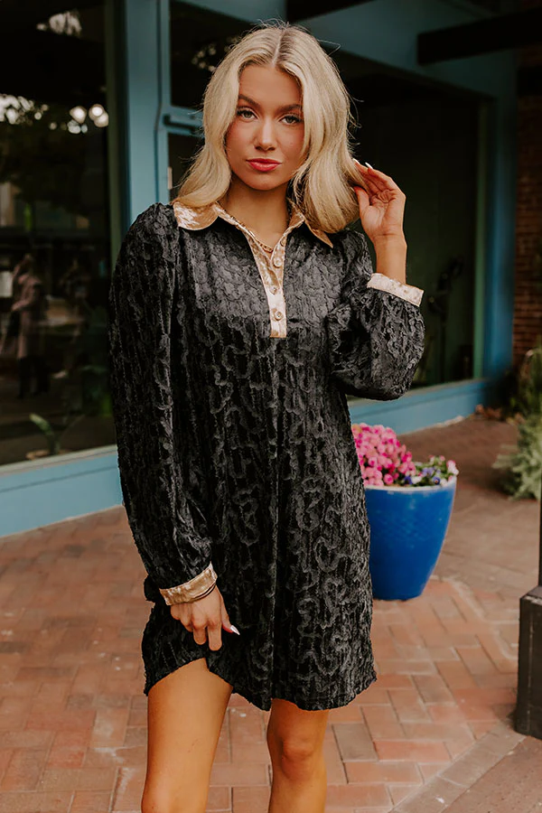 Chardonnay And Candlelight Velvet Mini Dress in Black