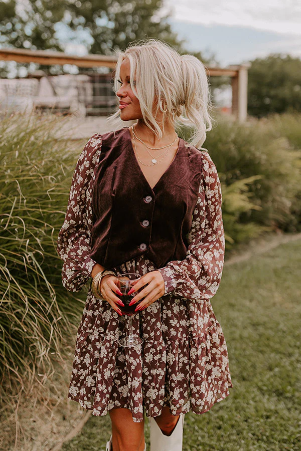 Uptown Cafe Floral Mini Dress in Chestnut