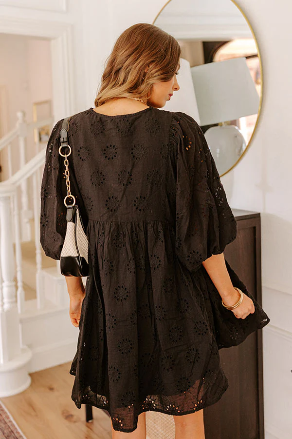 Totally Chic Eyelet Mini Dress in Black