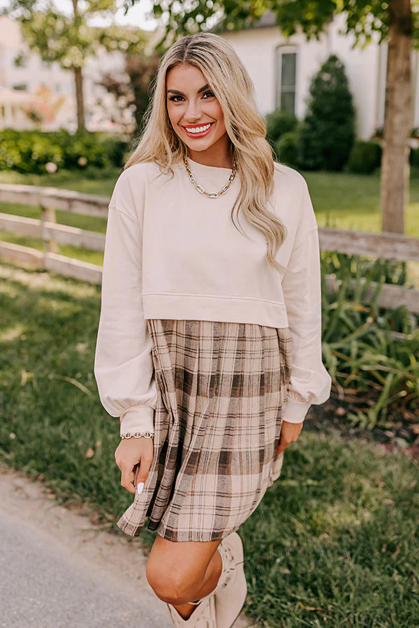 Fall Festivities Plaid Mini Dress in French Vanilla