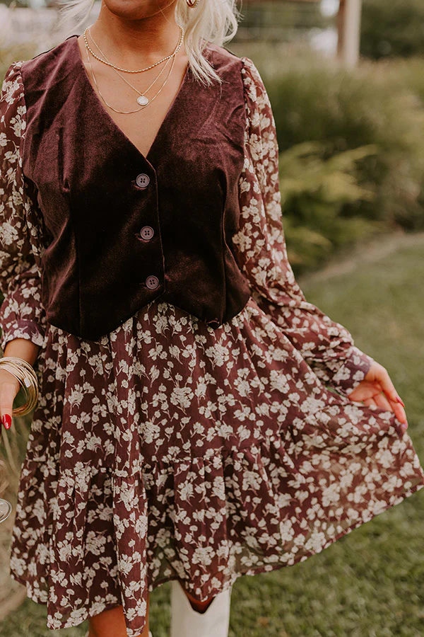 Uptown Cafe Floral Mini Dress in Chestnut