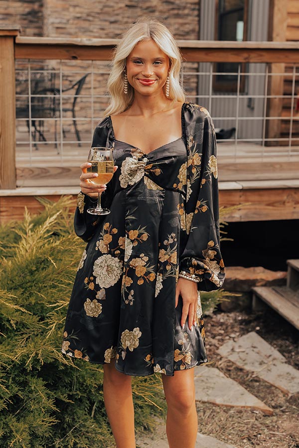 Flirty Moments Satin Mini Dress in Black