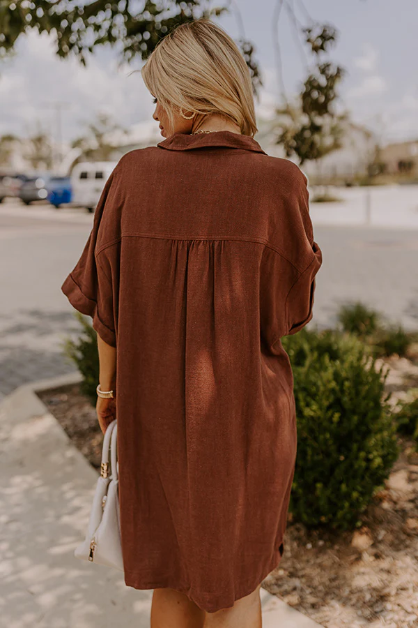 St. Lucia Bound Linen-Blend Mini Dress in Chocolate Curves