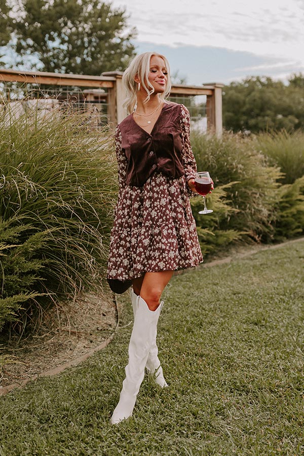 Uptown Cafe Floral Mini Dress in Chestnut