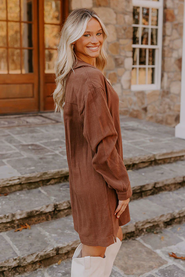 Afternoon Escape Linen-Blend Mini Dress in Chocolate