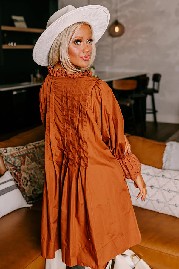 Caramel Kisses Pleated Mini Dress in Cinnamon