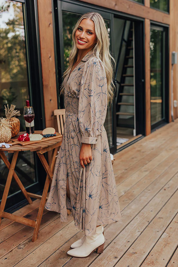 Calmer Days Floral Midi in Taupe