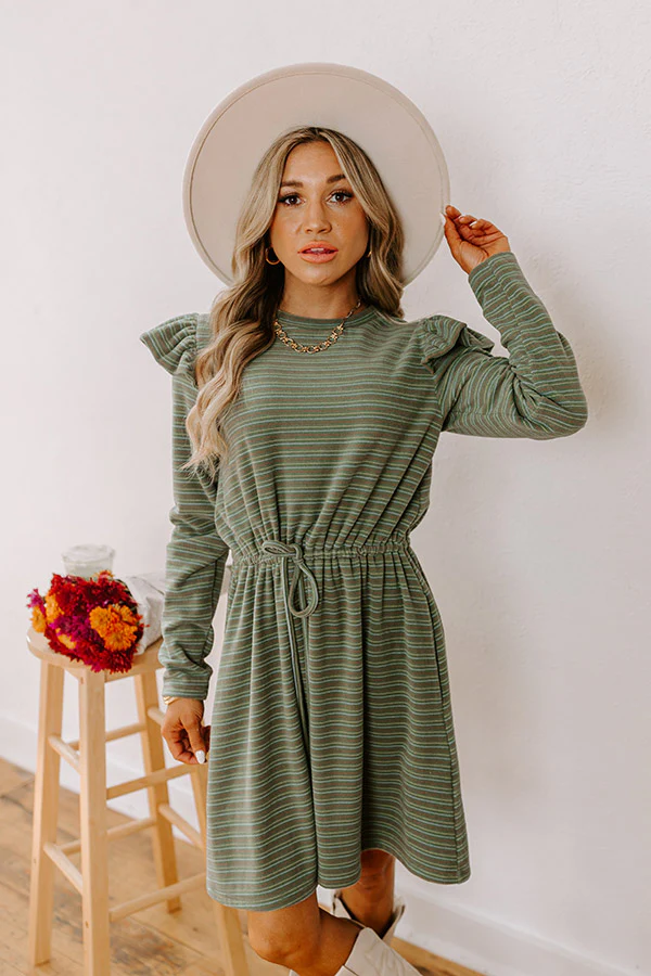 Harvest Harmony Stripe Mini Dress in Olive