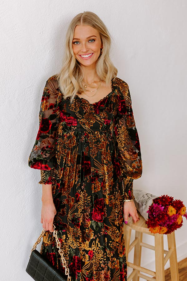 Harvest Garden Velvet Burnout Midi in Black