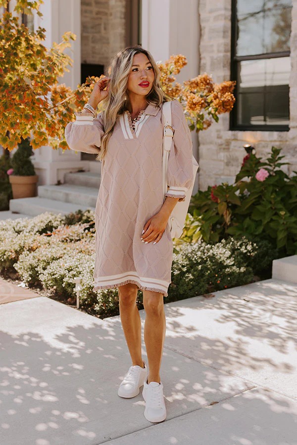 Charming Glance Knit Mini Dress in Warm Taupe